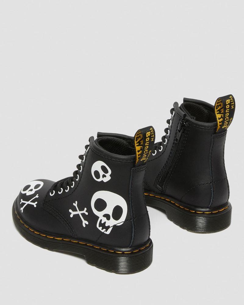 Kids' Dr Martens Toddler 1460 Skull & Bones Leather Lace Up Boots Black / White | AU 704AHK